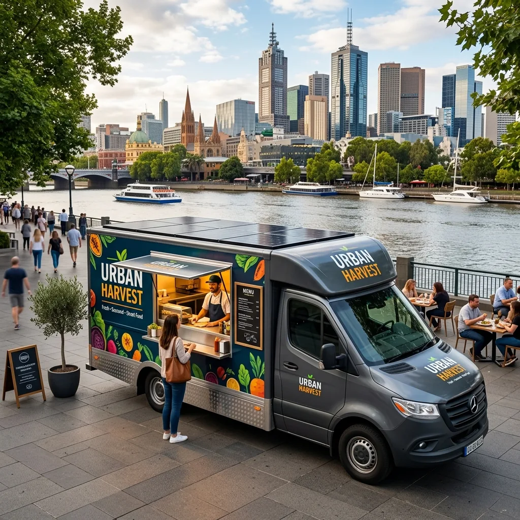 Solar powered food truck serving customers